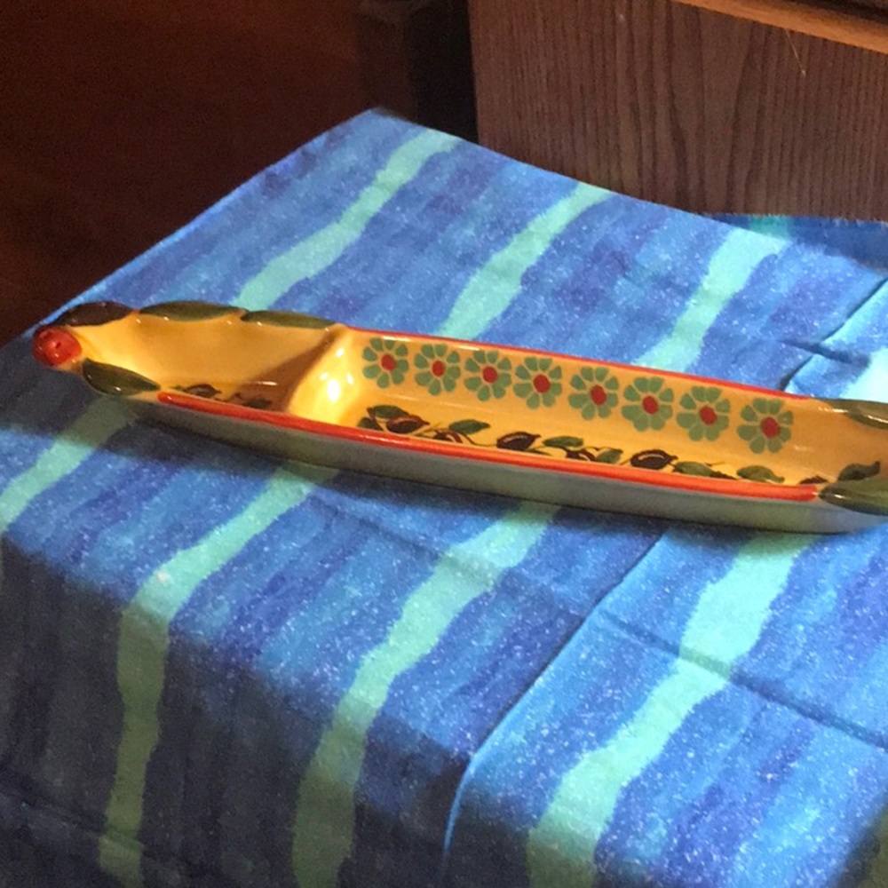 Vintage Colorful Italy Ceramic long olive or relish plate
